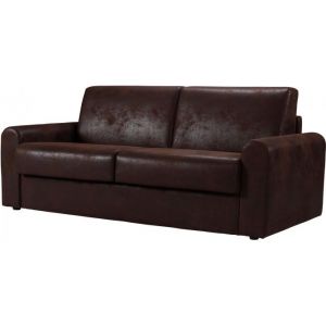 Image de Declikdeco Canapé Convertible Express 3 Places en Tissu Marron METARA