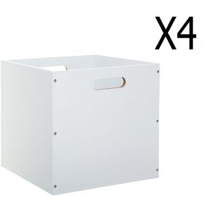 Pegane Lot de 4 Boites de rangement en bois Blanc - L. 30.5 x P. 30.5 x H. 30.5 cm -