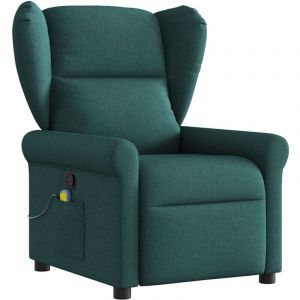 VidaXL Fauteuil de massage inclinable Vert foncé Tissu