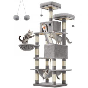 Arbre &agrave; chat hauteur 168 cm multi-niveaux d'int&eacute;rieur gris clair