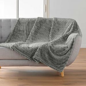 Douceur d'Intérieur, Plaid Doux (125 x 150 cm) Mini Frosty Gris, Flanelle Relief Unie