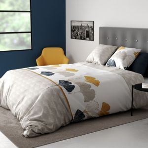 Housse de couette et taie d'oreiller 100% Coton 57 fils Mangae : Taille 220 x 240 cm
