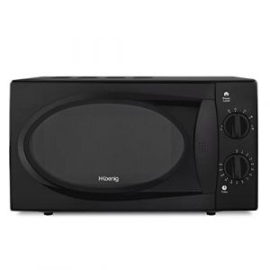 H.Koenig VIO6B Micro-ondes Compact 20L Noir, Puissant 700W, Plateau tournant 24,5cm, Multifonction 5 niveaux de chauffe et fonction décongélation, Minuterie jusqu'à 30min, Rapide, Plan de travail