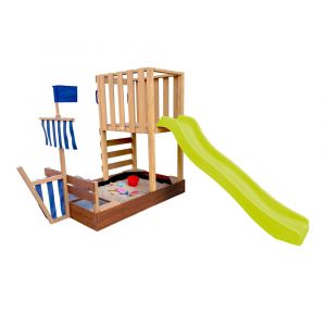 Axi Aire de jeux en bois marron avec toboggan vert clair