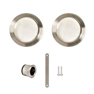 Vachette Yale Lot de 2 Poignées cuvettes rondes encastrables pour porte coulissante - Ø intérieur 48 mm - Acier finition nickelé brossé - Convient pour portes en bois - Inclus tire-doigt, cache mortaise, vis