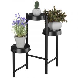 Relaxdays Tag&egrave;re &agrave; plantes, 3 emplacements, m&eacute;tal et plastique, h x l x p : 61 x 55 x 30 cm, pour l'int&eacute;rieur, noire