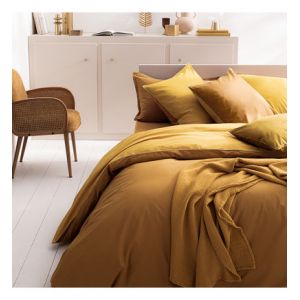 Essix Housse de couette bicolore en coton jaune 140x200