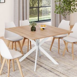 Idmarket Table à manger carrée alix 8 personnes pied araignée bois et blanc 110 cm