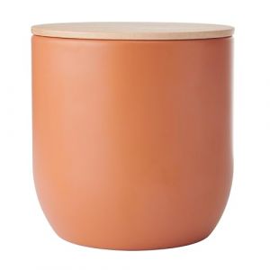 Kitchencraft Idilica Kitchen Canister with Airtight Lid, Round Storage Canister with Wooden Lid and Matt Finish for Tea, Coffee or Sugar, 12 x 12cm, Terracotta