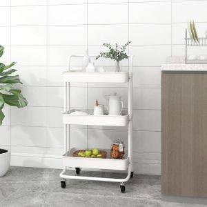 VidaXL Chariot de cuisine 3 niveaux Blanc 42x25x83,5 cm Fer et ABS