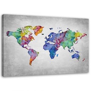 Feeby Tableau sur toile Carte du monde aquarelle 60x40