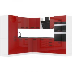 Belini - Cuisine Equipee Complete Stacy Muebles de Cuisine Complets. L-Forme Cuisine. Cuisine Complete sans Plan de Travail, Rouge très Brillant