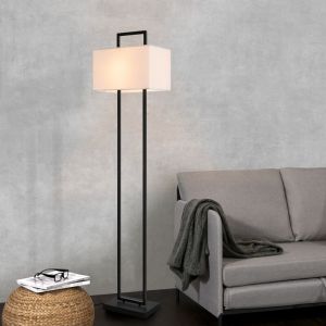 Lampadaire Sigdal avec douille E27 m&eacute;tal polyester hauteur 165 cm noir blanc Lux.pro blanc