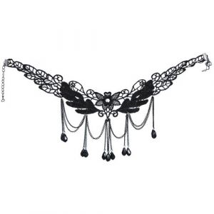 Collier ras-de-cou gothique noir fleurs adulte - guirca 24529