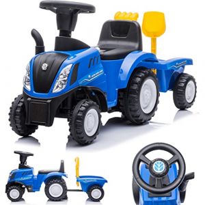 Sun Baby Porteur Enfants Voiture à Pousser Tracteur New Holland Bleu