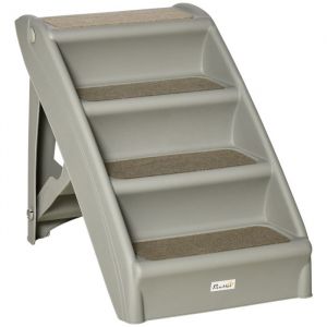 Pawhut Escalier pour chien - pliant - à 4 marches antidérapantes - en plastique - charge 10 kg - 62 x 38 x 495 cm - gris