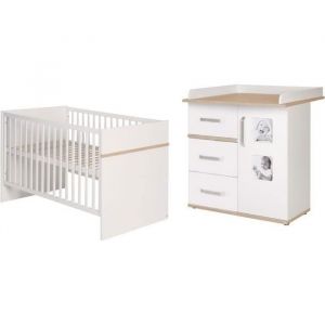 Roba Ensemble Chambre Bébé Duo Pia - Lit 70x140 + Commode à langer - Blanc/chêne San Remo