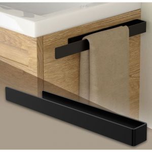 Image de Porte-Serviettes sans Per&ccedil;age, Autocollante, 40 cm, Noir, en Aluminium, Range-Serviettes &agrave; Suspendre, Support Mural, Design Moderne, pour Salle de