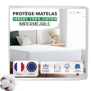 Lazy Bear Home | Alèse 160x200cm, Protège Matelas Imperméable Surface Coton Jesey, Forme Drap Housse | Marque FR, Fabriqué UE