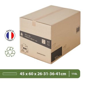 Pack and Move - Lot 45 cartons d&eacute;m&eacute;nagement hauteur modubale variable, personnalisable - 60 x 45 x 31-41 cm - Poign&eacute;es renforc&eacute;es - 1 adh&eacute;sif offert