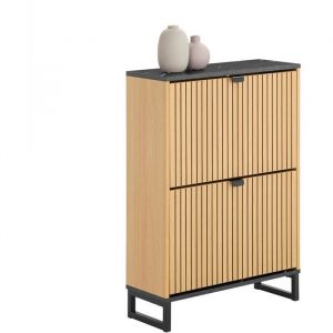Sobuy Meuble Chaussure Entrée Meuble à Chaussures Fin – Rangement Chaussures Compact & Design Scandinave – Adapté pour 8-12 Paires, Noir & Bois