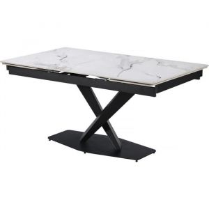 Habitat et Jardin Table à manger extensible en céramique 6 à 10 personnes "Silence" - Blanc marbré gris