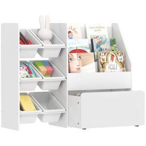 Meuble rangement enfant - rangement jouet enfant - AIYAPLAY - 6 bacs amovibles et grand coffre à roulettes - 100x30x80cm - blanc
