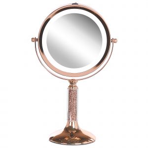 Beliani Miroir de maquillage &eacute;clairage LED &oslash; 18 cm rose dor&eacute;