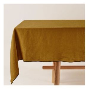 Nappe rectangulaire 170x250 cm Bronze et bourdon noir en Lin