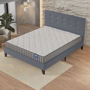 Ensemble 160x200cm-Matelas mémoire de forme + Lit avec tête de lit et sommier à lattes, Matelas 22cm d’épaisseur