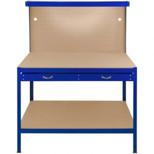 Image de Monster shop Etabli Bleu Métallique de Travail avec Tiroirs & Panneaux Perforés [40 Crochets&Maillet offerts] Capacité 370 kg led Intégré
