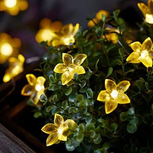 Lights4Fun Guirlande de 20 Fleurs Jaunes à LED Blanc Chaud à Piles pour Intérieur