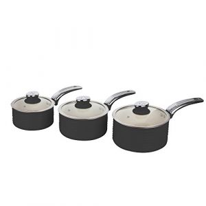 Swan Retro Batterie de Cuisine 3 Casseroles 16 18 20cm Induction Antiadhésive Ceramic, SWPS3020BN,, Noir