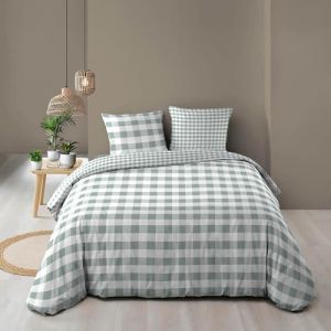 Douceur d'Int&eacute;rieur, Parure de Lit 3 Pi&egrave;ces (260 x 240 cm) Victoire Sauge, 100% Coton