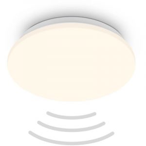 Image de BRILONER - Plafonnier LED avec détecteur de mouvement, lumière blanche chaude, capteur crépusculaire, lampe LED, plafonnier, lampe de salon, lampe de cuisine, éclairage de plafond, 27 x 6 cm, blanc