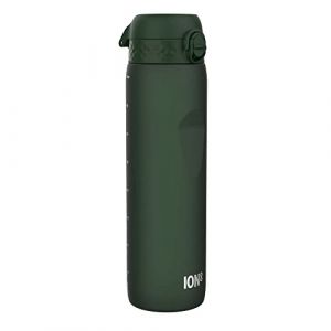 Ion8 Gourde 1l, 1000ml, Anti-Fuite, Facile à Ouvrir, Verrouillage Sécurisé, Poignée de Transport, Lavable en Lave-vaisselle, Sans BPA, Idéale pour le Sport et la Salle de Sport, Vert Foncé
