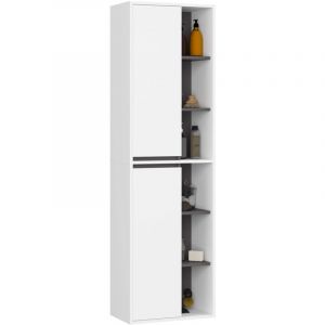 Colonne salle de bains VAMI suspendu Blanc et Gris Graphite 50 cm 2 portes 10 étagères 50x30x170 cm