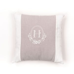 Declikdeco Coussin déhoussable brodéet dentelle en coton beige 40x40