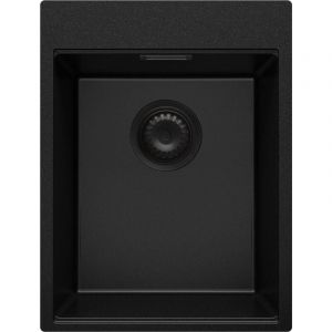 Primagran - vier Cusine en Granit 38x50 cm, Lavabo Cuisine 1 Bac + Kit de Vidage, Évier au meuble 40cm, Évier à Encastrer de Tout Noir