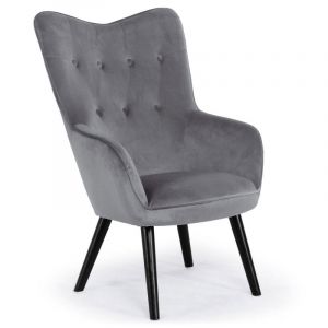 Image de Declikdeco Fauteuil Scandinave Velours Gris HOPIS