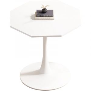 Liberté - Table de salle à manger octogonale 80x74x73 cm,MDF+Acier, blanc, pour salle à manger, cuisine, salon