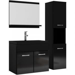 Meuble de salle de bain Montreal 60 cm lavabo noir - Noir brillant - Armoire de rangement Meuble lavabo evier Meubles