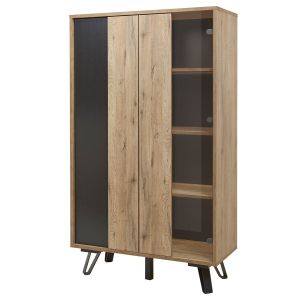 Carson - Vitrine 2 Portes Effet Bois Naturel et Noir avec Leds