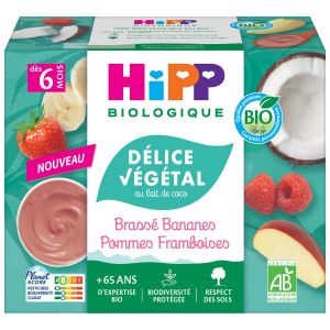 HiPP Dessert Bébé Brassé Banane Pomme Framboise - Les 4 Pots De 100g