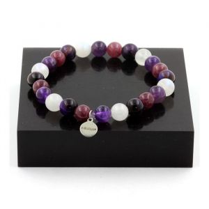 Bracelet Perles Oeil de Tigre violet + Améthyste + Pierre de lune + Lépidolite 8 mm - A Bijoux