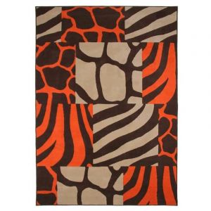 Thedecofactory Mon Beau Tapis SAFARI - Tapis motif patchwork ethnique marron et orange 160x230