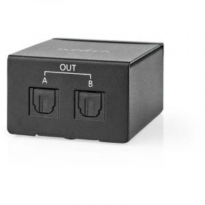 Nedis R&eacute;partiteur TosLink | 2 Voies | Connecteurs - Entr&eacute;e: TosLink Femelle | Connecteurs - Sortie: 2X TosLink | Bouton Poussoir | M&eacute;tal | Noir