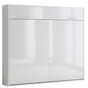 Image de Inside75 Armoire lit escamotable VERTIGO façade blanc brillant couchage 160*200 cm - blanc