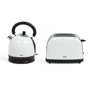 Livoo Set petit déjeuner vintage bouilloire blanche 1800W + grille pain blanc 900W