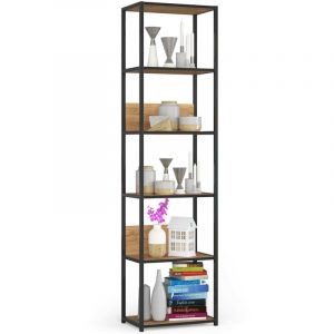 Étagère murale industrielle sur pied AKORD Noire 50 cm façade Chêne Craft 6 étagères 50x32x192 cm